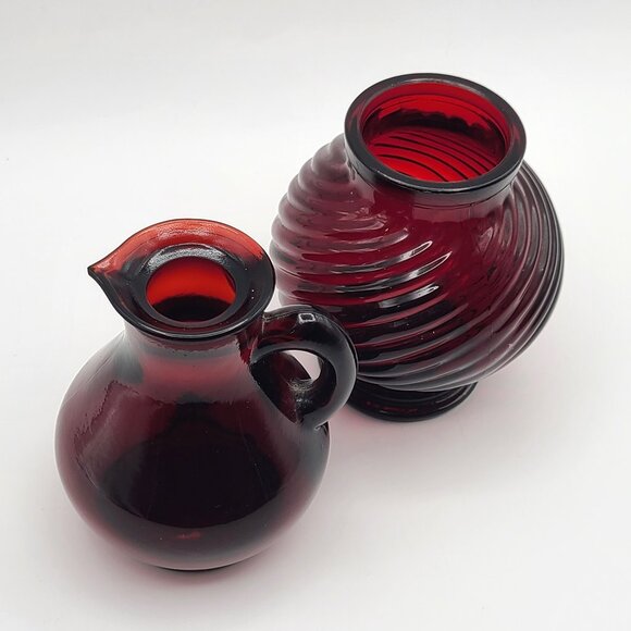 PAIR Avon Red Glass Decanter Replacement Bottoms Scent of Roses Strawberry Foam - Picture 1 of 9